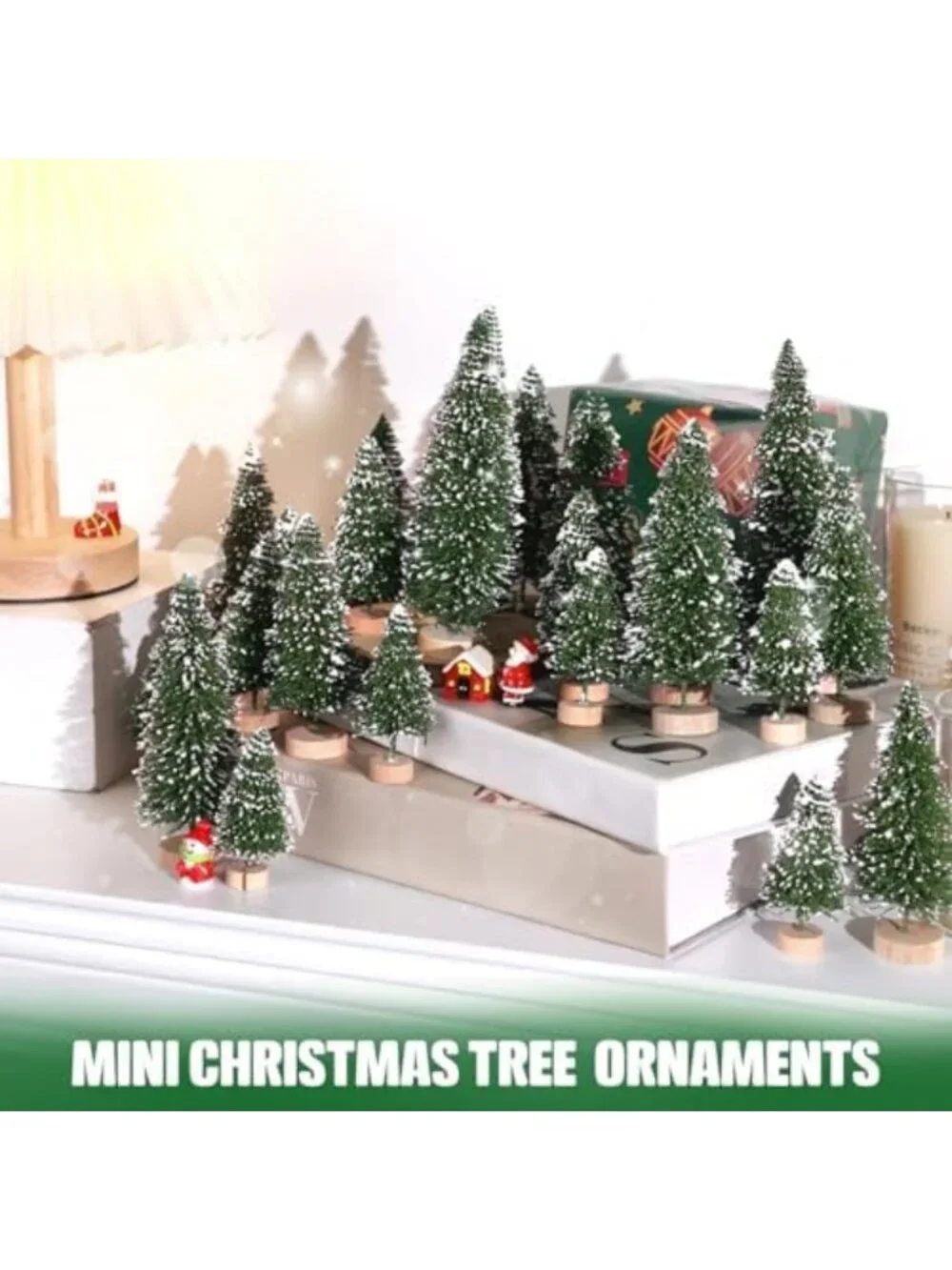 30 Mini Artificial Christmas Trees with Wooden Base for Holiday Decor & Crafts